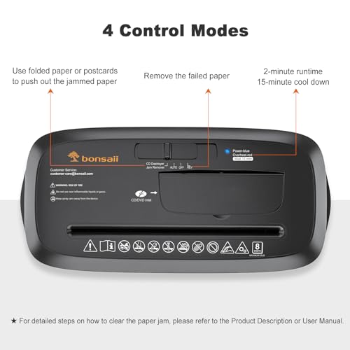 Bonsaii 8-Sheet Strip-Cut Paper Shredder for Home Office with Overheat Protection W36896