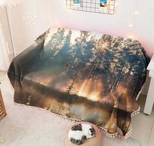 Sofa Covers Forest Slipcovers Soft Tassel Sectional Couch Protector for Pets Kids P417