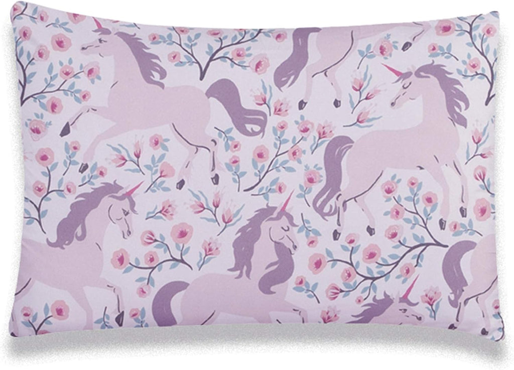 Floral Unicorn Kids Comforter Set Twin Size, 5-Piece Bedding with Throws and Pillow Shams F128