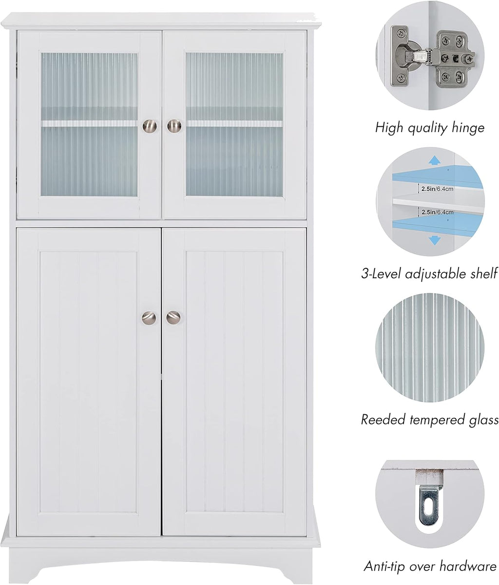Spirich Bathroom Storage Cabinet, Free Standing Wood Floor Cabinet, White Q59036