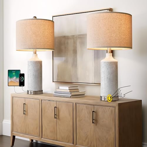 OYEARS 24" Table Lamps Set of 2, 3-Way Dimmable with USB A+C, Bulb Included W34034