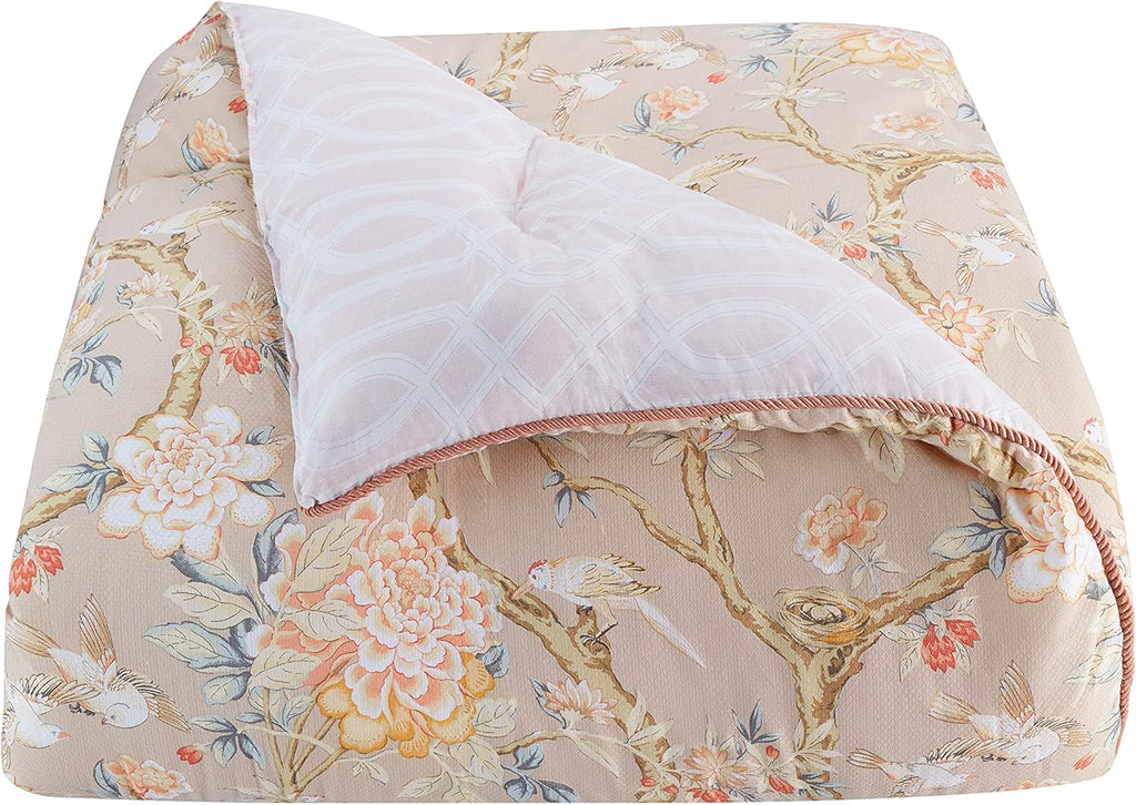 Waverly Peony Gardens 4 Piece Cotton Comforter Set Queen, Taupe K3105