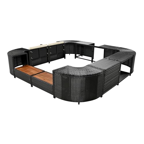 Harper & Bright Designs Outdoor Rattan Sectional Sofa Set with Storage, Cream Beige C6630