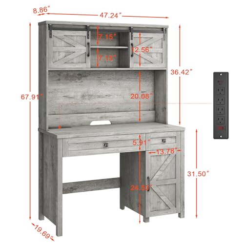 Farmhouse 47'' Executive Desk with 3 Drawers and 2 Cabinets, Gray Oak D1314
