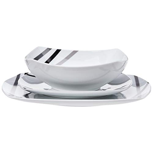 Amazon Basics 18 Piece Kitchen Dinnerware Set, Square Plates and Bowls, Service for 6 S391