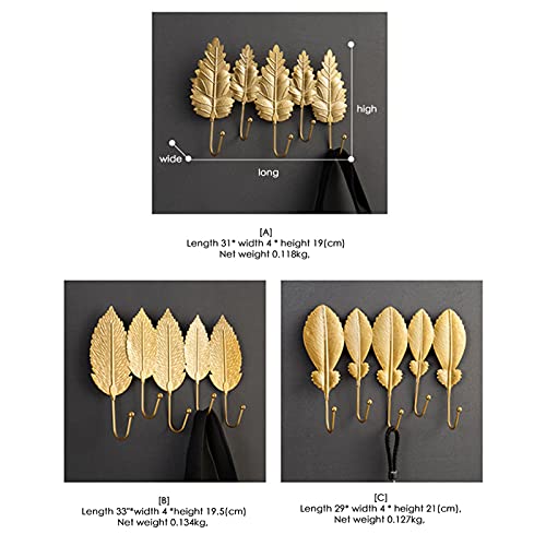 Golden Leaf Shape Wall Coat Rack with Hooks C98540