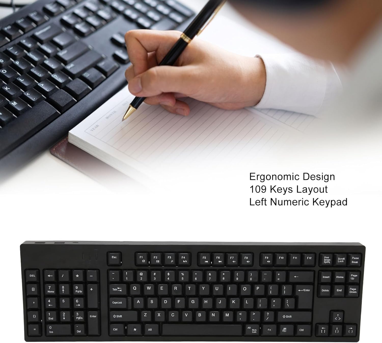 Left Handed Ergonomic 109 Key Keyboard for Office K4770