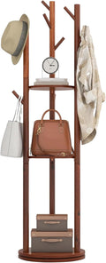 Rotary Coat Rack, Wooden Coat Rack Freestanding with 3 Shelves and 9 Hooks, Coat Tree, Sturdy and Easy Assembly Coat Rack Stand for Entryway,Hallway,Bedroom,Coats,Bags,Hats, Walnut