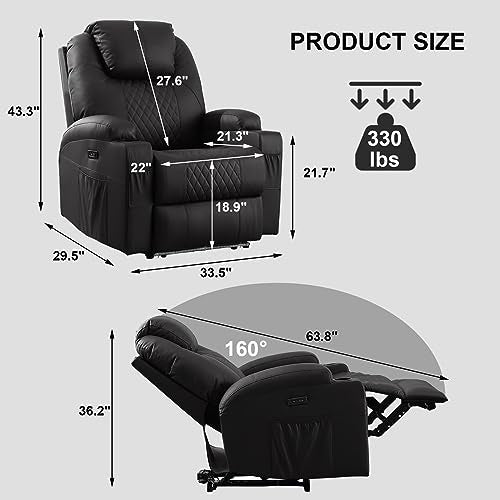 Power Recliner Chair with Heat and Massage, PU Leather, Brown Y487