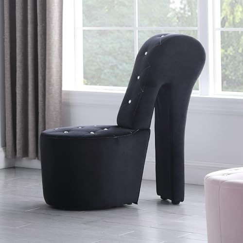Master Furniture High Heel Velvet Shoe Chair with Crystal Studs, Black S1326