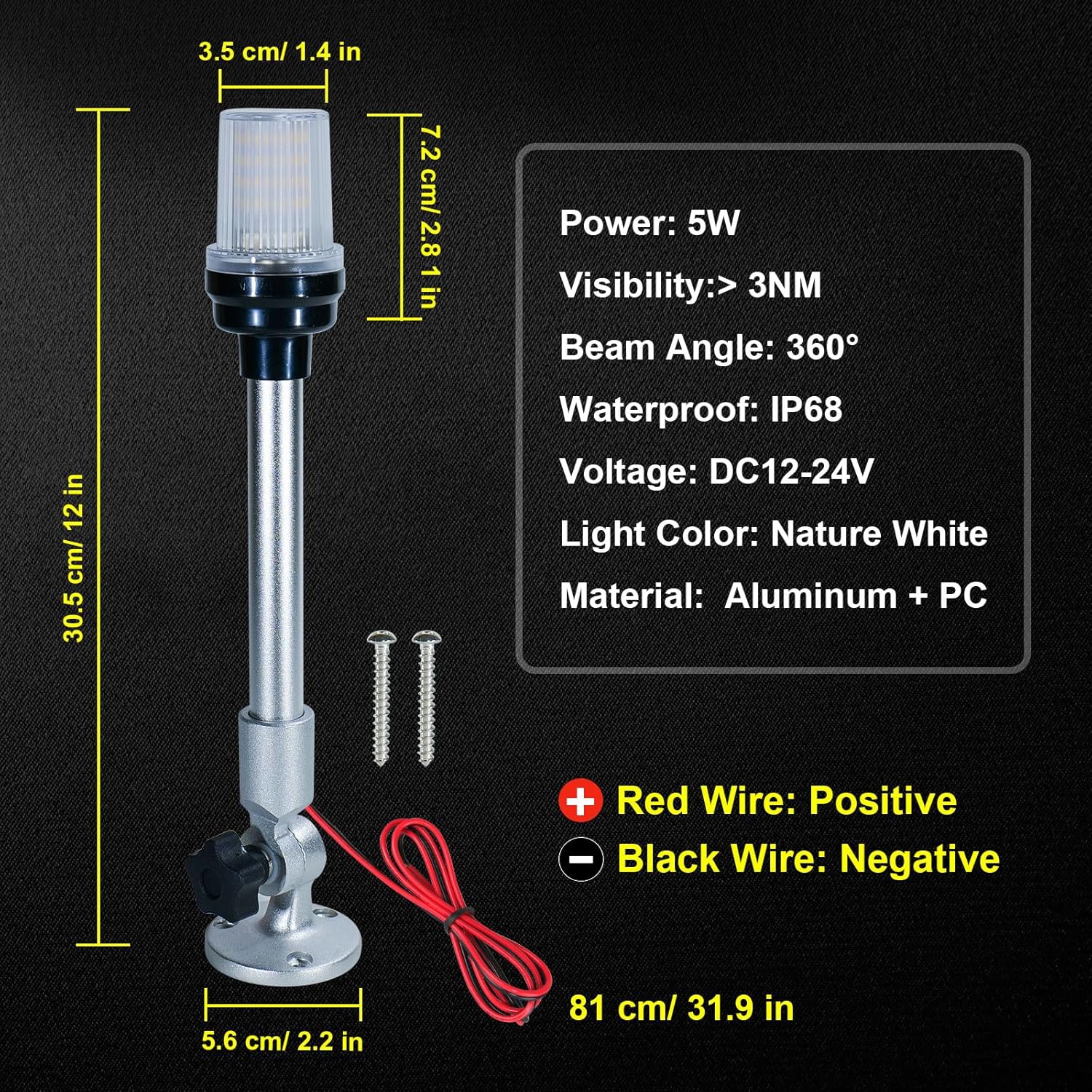 12 Inch LED Fold Down Boat Anchor Light for Pontoon and Fishing Boat I71030