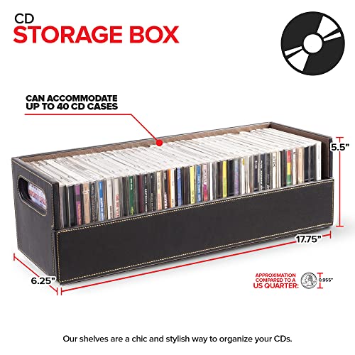 Stock Your Home CD Storage Box Organizer for DVDs and Cassette Tapes, Faux Leather Black E335853