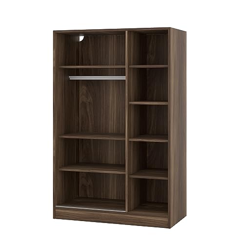 3 Door Wardrobe Armoire with Sliding Doors and Storage Shelves, Walnut X563