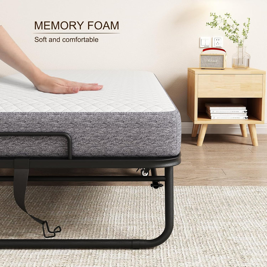 Folding Bed with Mattress, Rollaway Bed for Adults with Memory Foam, on Wheels D9890
