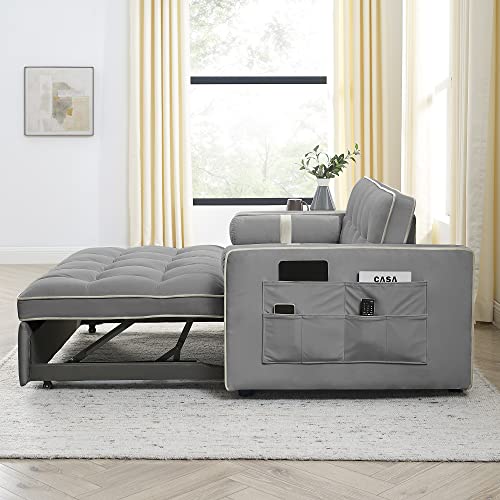 Velvet Sleeper Sofa 54" Convertible Recliner Bed with 2 Pillows, Black M45380