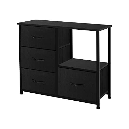 AZL1 Life Concept Storage Tower with Shelves, 4 Drawers Closet Organizer, Night Stand, Fabric Bins, Versatile Cabinet, Dresser for Bedroom, Living Room, Hallway, Wood Handles, Dark Grey