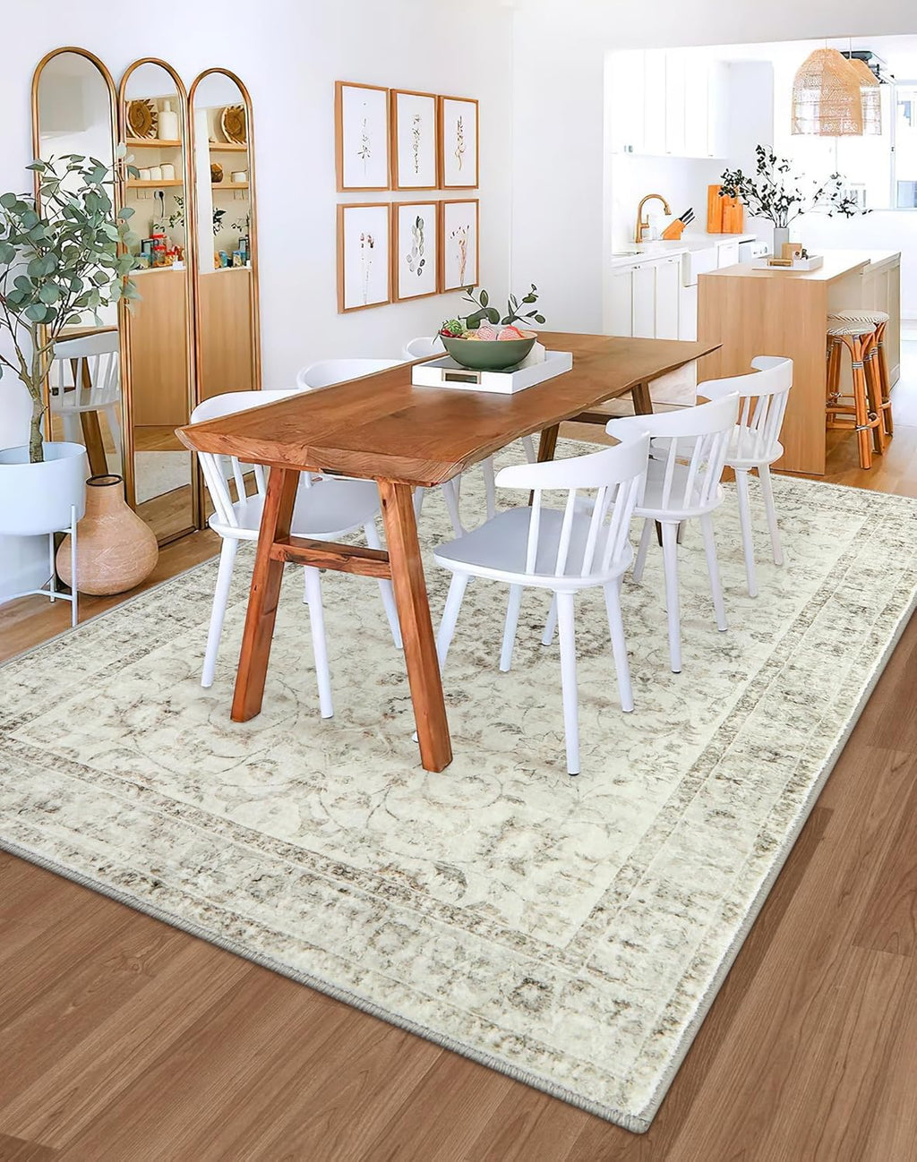 LIVEBOX Machine Washable Area Rug 8x10 Non-Slip Retro Medallion Taupe K3551