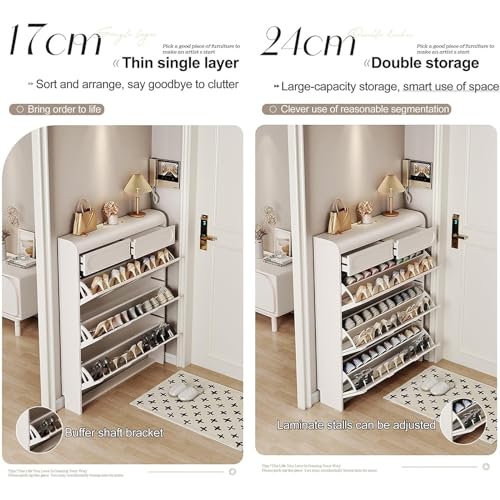 Shoe Storage Cabinet with 2 Flip Drawers, White, Slim for Entryway H23042