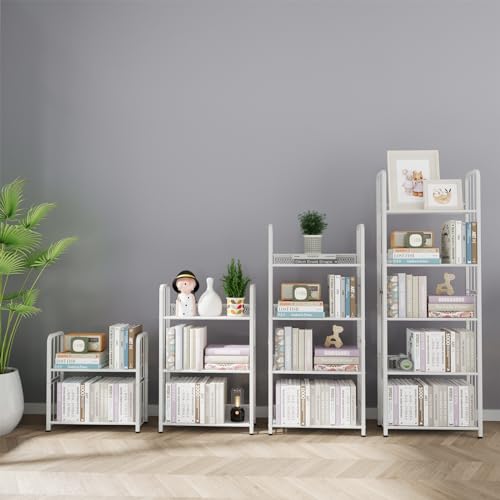 White 5 Tiers Tall Bookshelf Industrial Storage Narrow Bookcase I3706