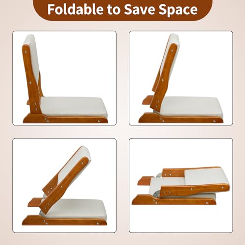 HollyHOME Floor Chair with Back Support Foldable Japanese Tatami Chair Beige F11303