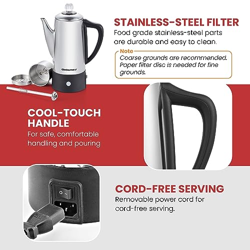 Elite Gourmet EC812 12-Cup Stainless Steel Coffee Percolator O85219