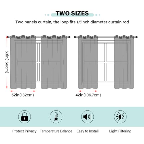 KLL Short Window Curtains 63 Inch Snowflakes Pattern 2 Panel Set R787