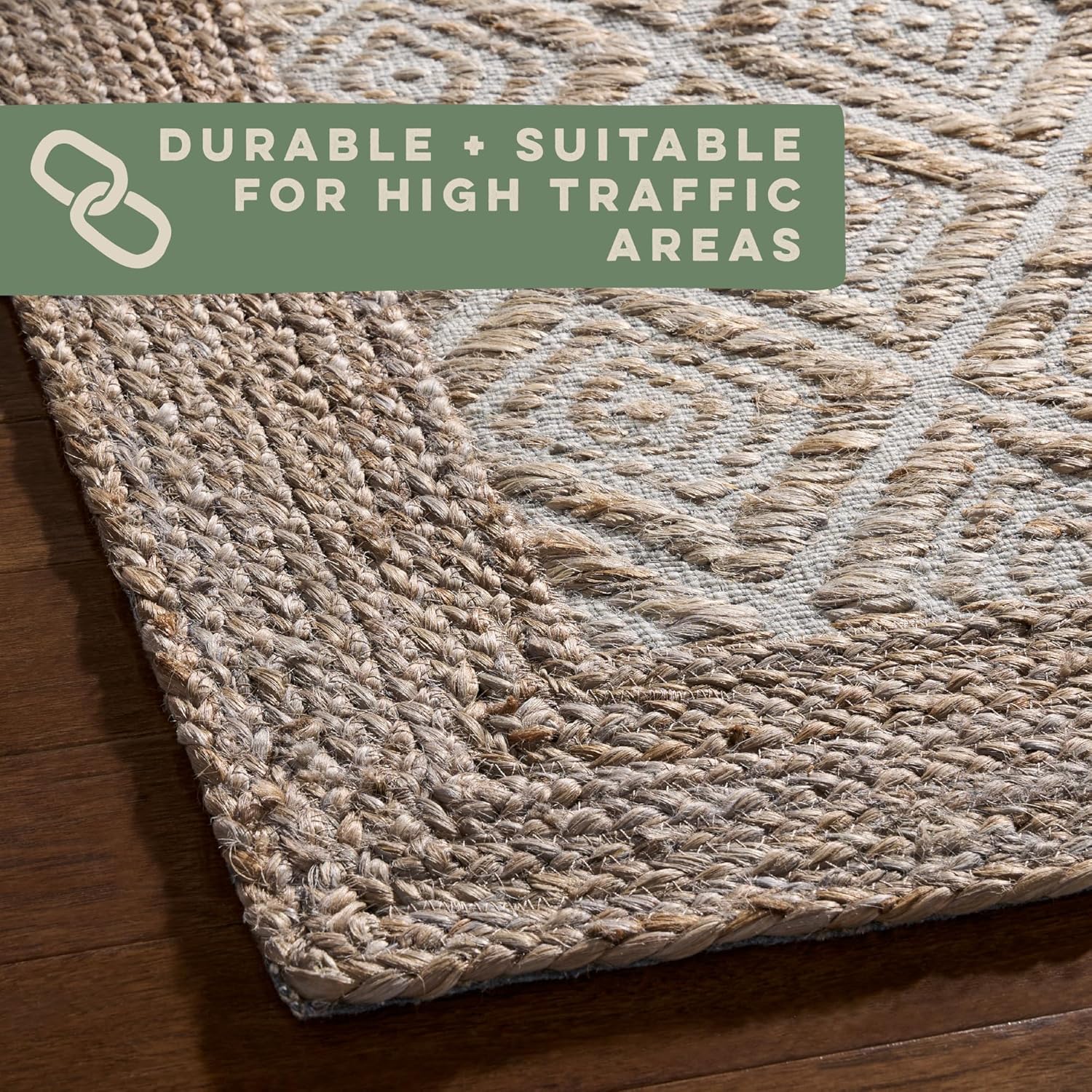 TOWN & COUNTRY TERRA Nalani Textured Diamond Hand-Knotted Jute Area Rug, Brown, 6'x9' Y381