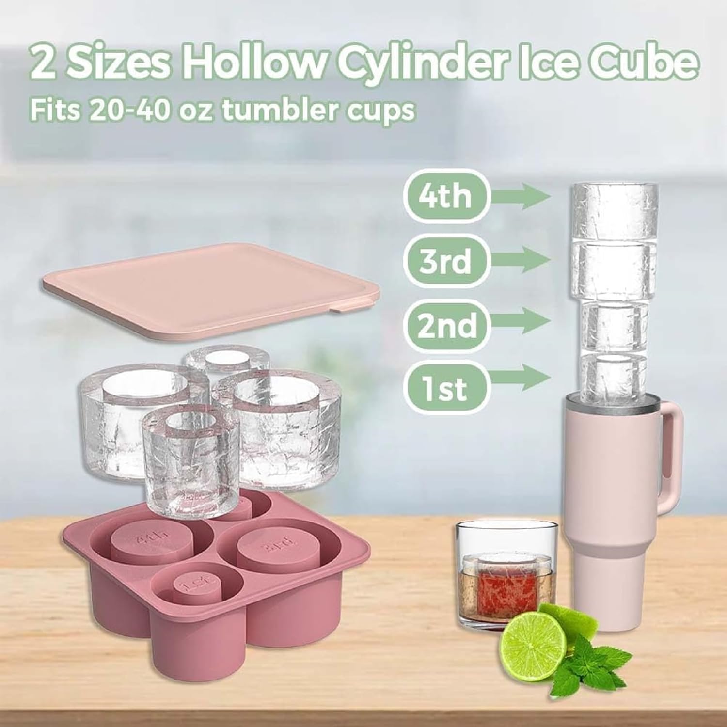 Silicone Ice Cube Tray with Lid for 40 oz Tumbler O6363