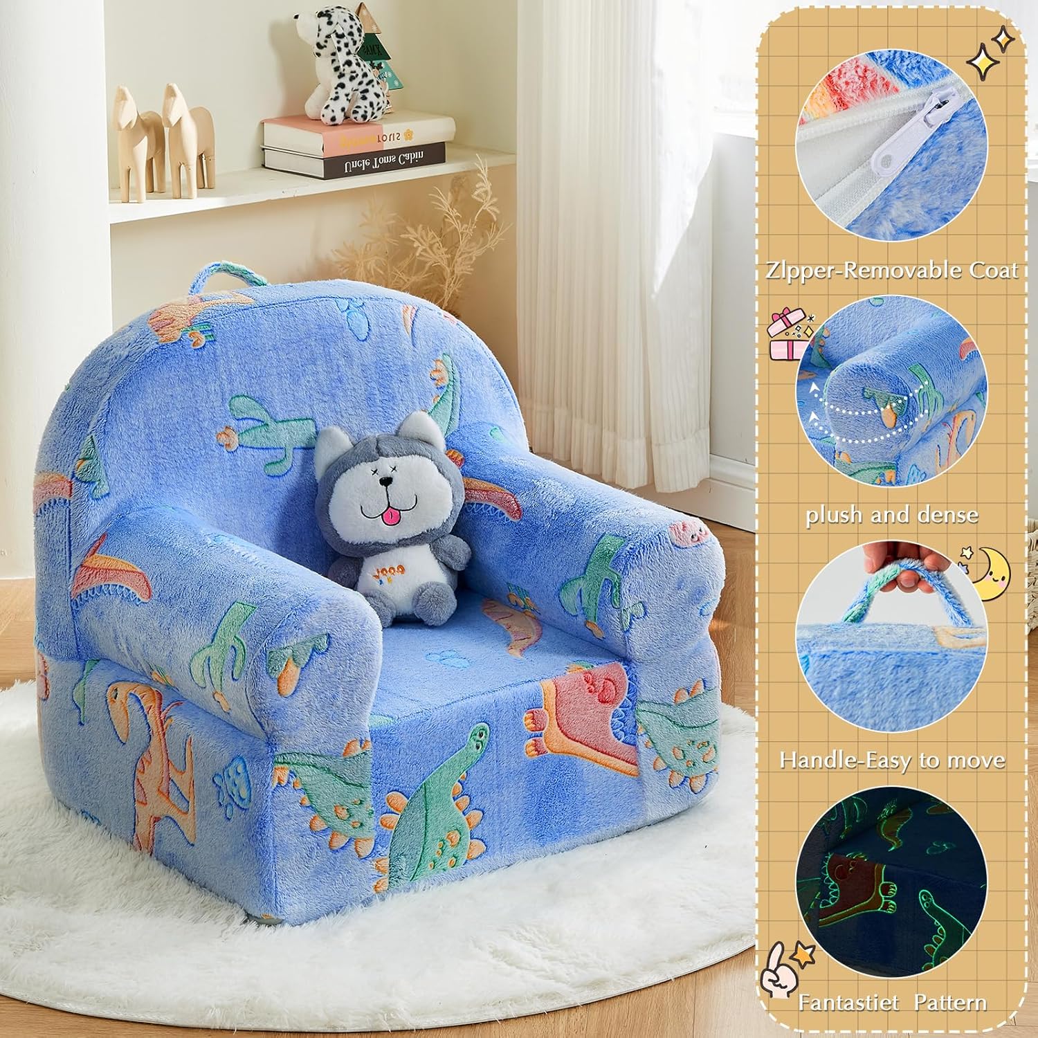 Glow in The Dark Dinosaur Toddler Sherpa Chair E125064