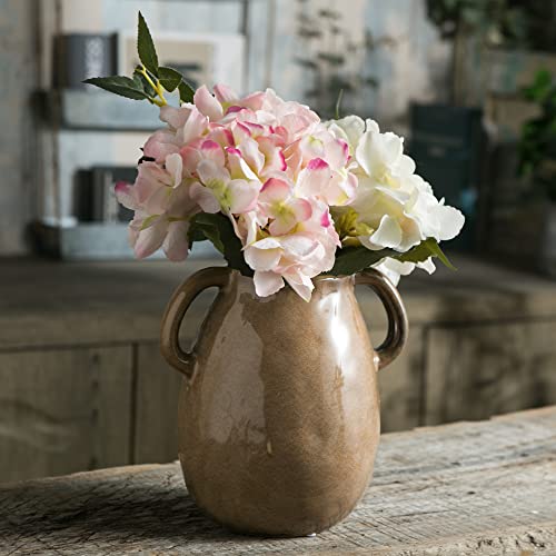 Brown Ceramic Vase with Big Handles for Home Decor U7056