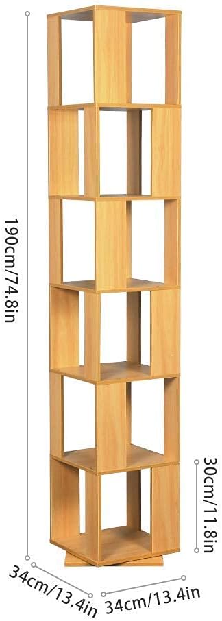 Rotating 6-Tier Wooden Corner Storage Rack Bookcase, Walnut U1265