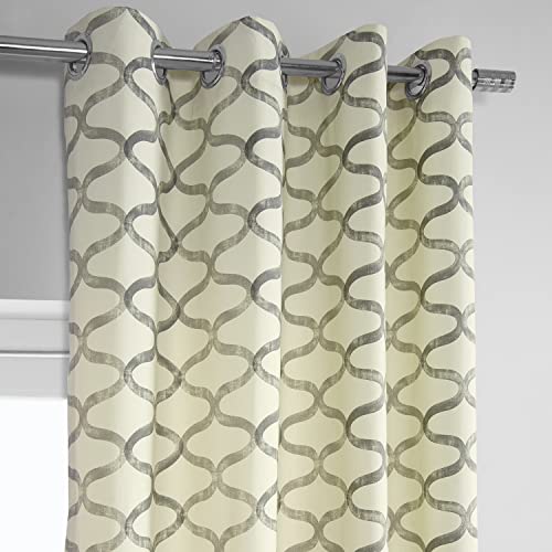 HPD Half Price Drapes Grommet Wavy Geometric Printed Curtains 108 Inches Long Cotton Curtains 1 Panel Room Darkening Window Curtains 50W x 108L Wavy Silver Grey G8137