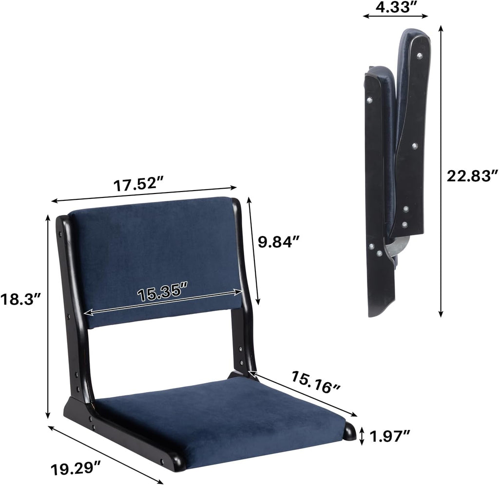 HollyHOME Foldable Tatami Chair, Japanese Style Floor Chair with Cushion, Dark Blue I895