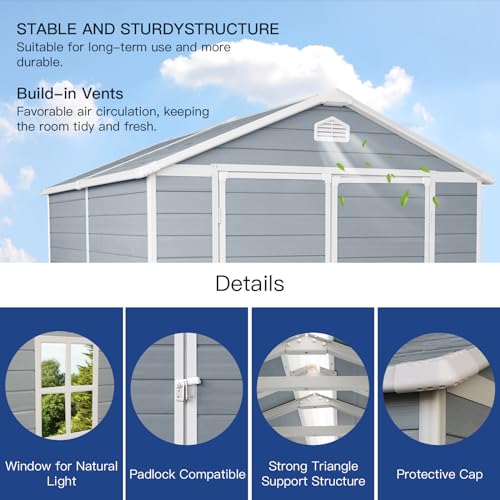 Resin Outdoor Storage Shed 8x6ft with Lock, Grey A56953