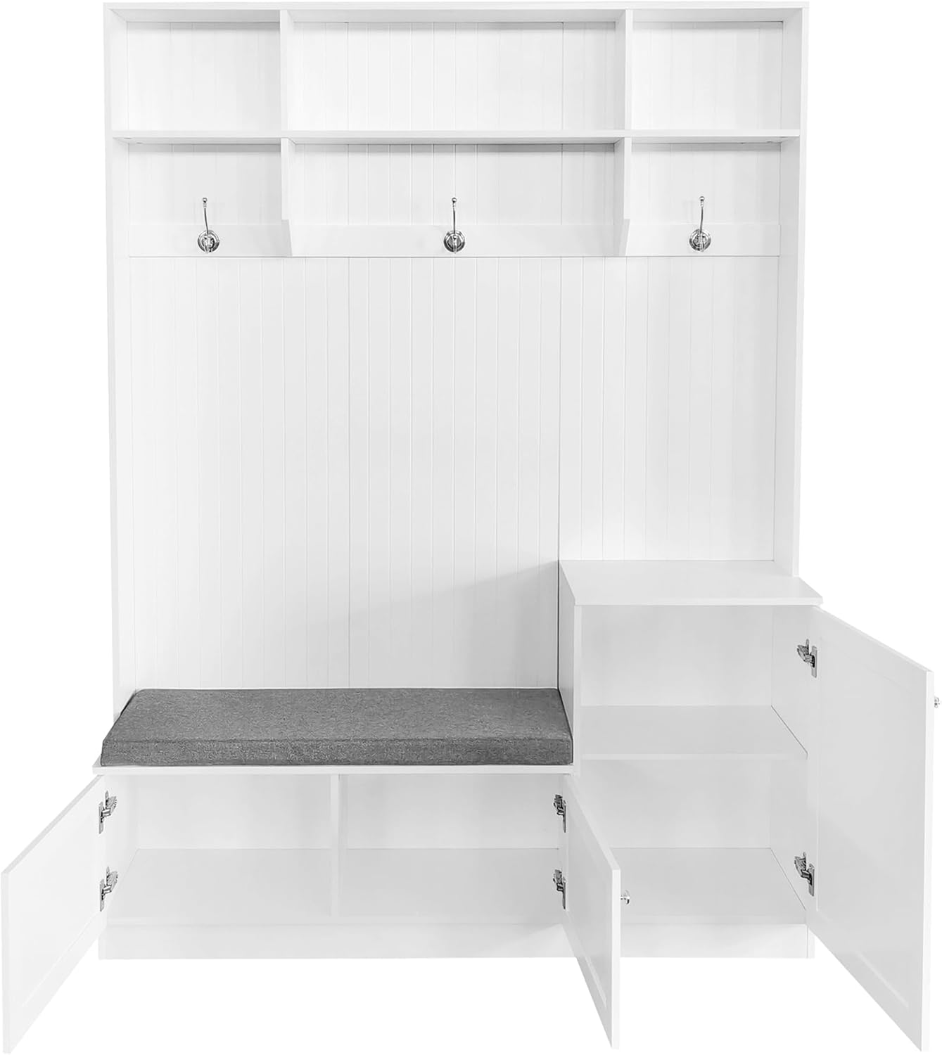Entryway Hall Tree with Cushion Bench and Shoe Storage, White T38054