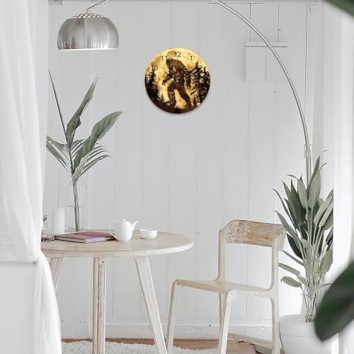 Bigfoot Sasquatch Golden Moon Wall Clock Silent Non-Ticking Wooden 40cm R8352