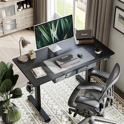 Standing Desk with 2 Drawers, Adjustable Height, White O451