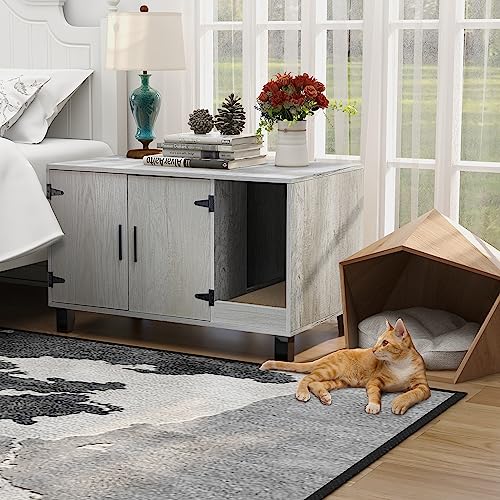 TaoHFE Litter Box Enclosure Cat Furniture with Scratch Pad (Pine) B593