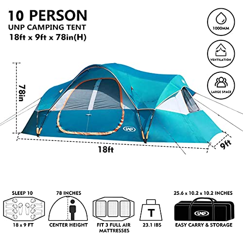 UNP Camping Tent 10-Person Family, 2 Room, Waterproof K578910