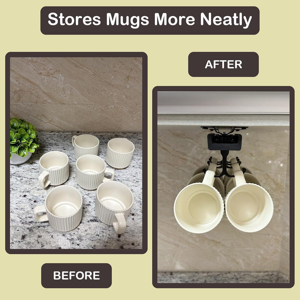 Under Cabinet Mug Holder with 8 Hooks, Black Y1866