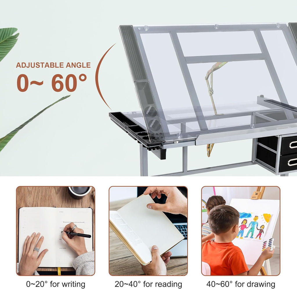 Height Adjustable Drafting Table with Storage Drawers and Wheels L24262