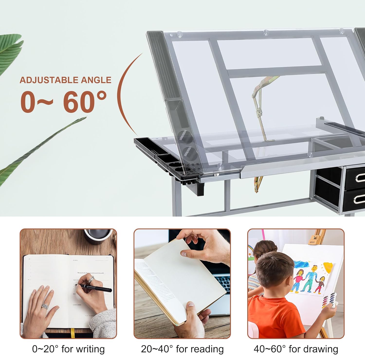 Height Adjustable Drafting Table with Storage Drawers and Wheels L24262
