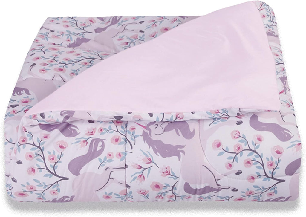 Floral Unicorn Kids Comforter Set Twin Size, 5-Piece Bedding with Throws and Pillow Shams F128
