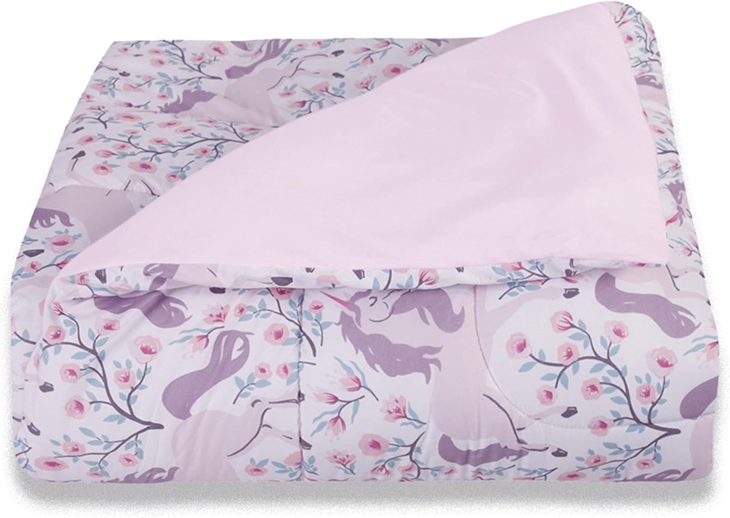 Floral Unicorn Kids Comforter Set Twin Size, 5-Piece Bedding with Throws and Pillow Shams F128