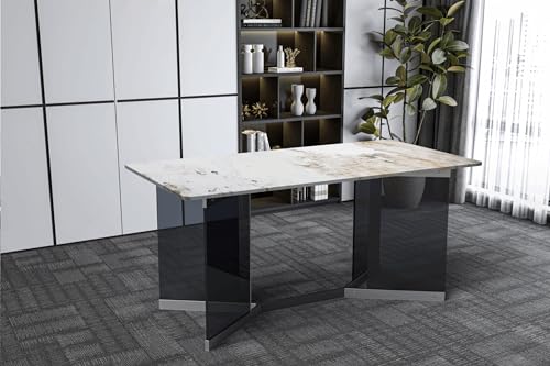 LeisureMod Oryn Series Rectangular Dining Table, 71 Inch, Medium Grey P759