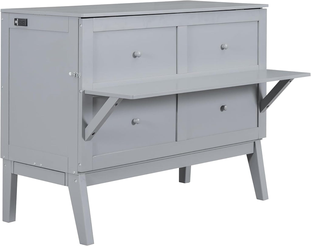 Full Size Murphy Wall Bed with Cabinet and USB Port, Gray E415639