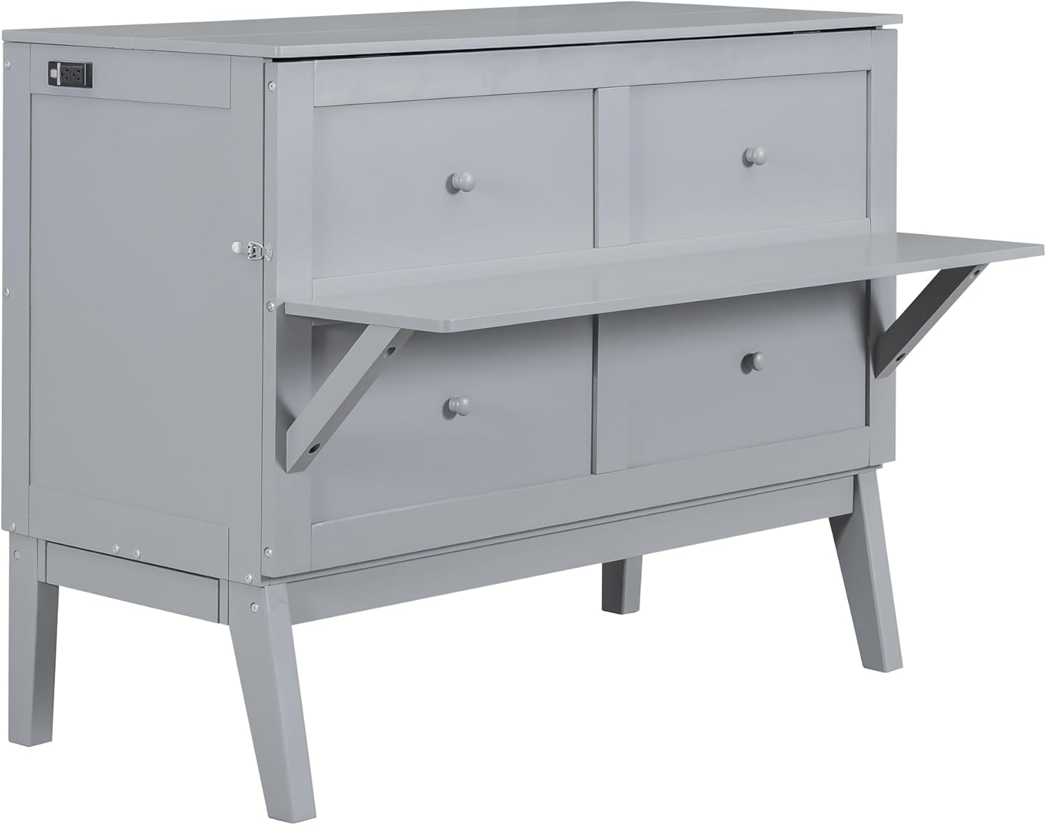 Full Size Murphy Wall Bed with Cabinet and USB Port, Gray E415639