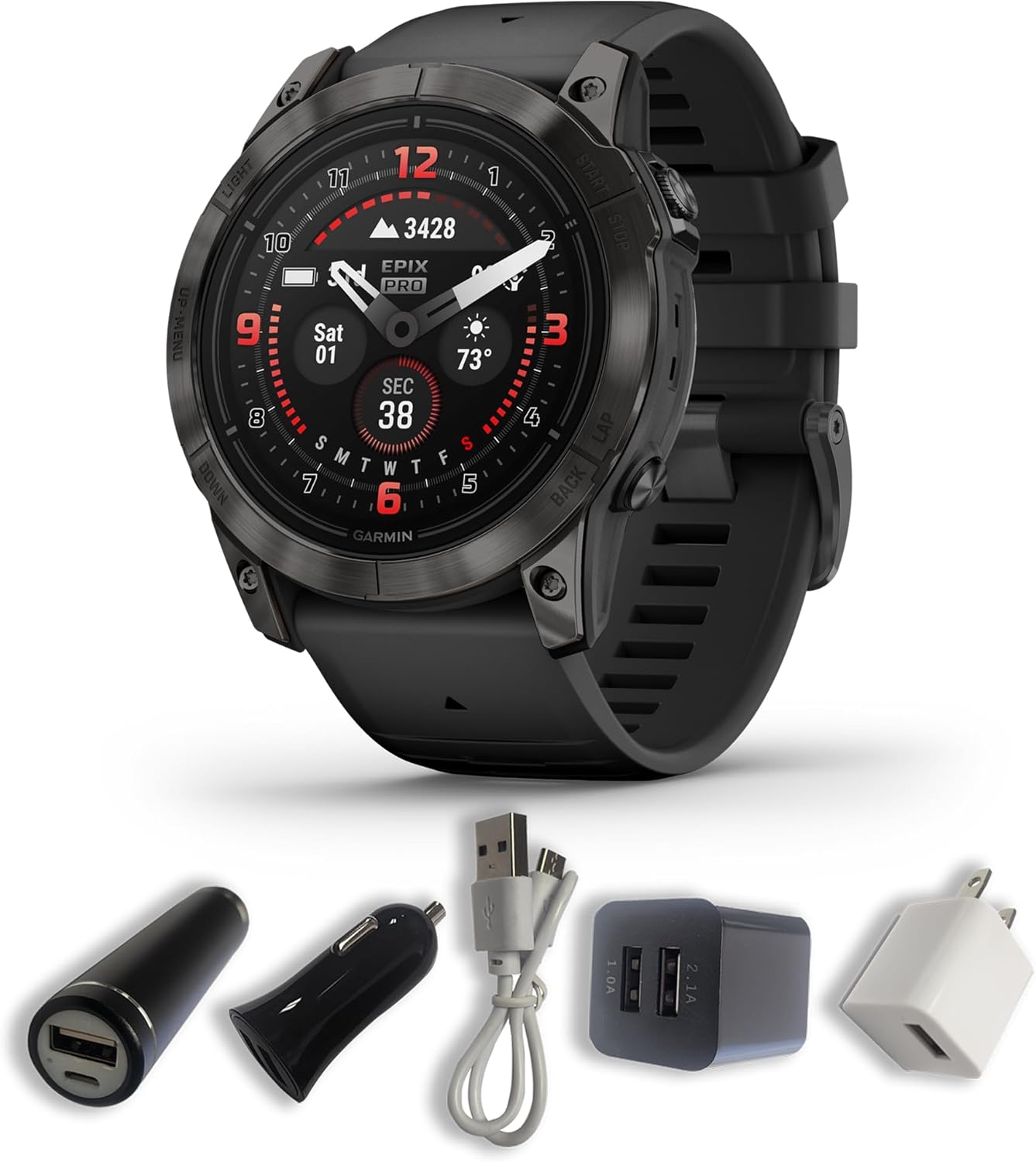 Epix Pro Gen 2 Sapphire Titanium 51 mm Watch, AMOLED Display, GPS Smartwatch Bundle B378434