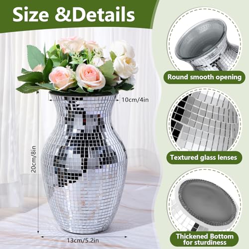 Layhit 2 Pcs 8 Inch Mosaic Glass Mirror Disco Ball Vase (Navy Blue) M651