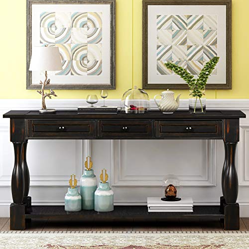 Solid Wood 64" Console Table with 3 Drawers and Bottom Shelf N538